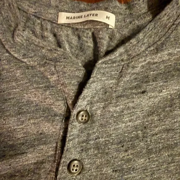 Marine Layer Henley Shirt Men's M Heather Gray Short Sleeve Casual - Picture 2 of 3